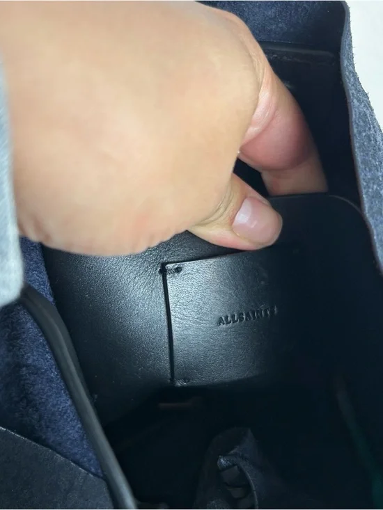 ALL SAINTS Leather suede purse pearl mini hobo bag dark blue - Picture 11 of 16